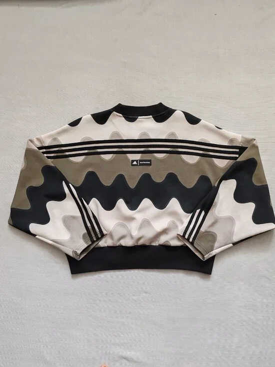 Adidas x Marimekko Laine Wave Print Cropped Sweatshirt - Green/Beige - Size L - Picture 9 of 14